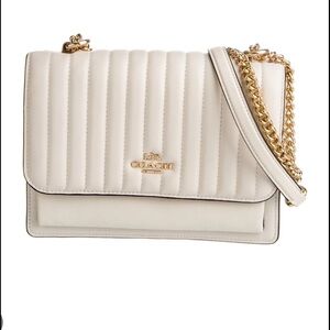 Coach Quilted Cream Leather Shoulder Bag with Gold Chain
